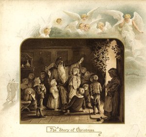Illustration för The Coming Of Father Christmas (färglitografi) av English School
