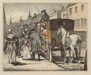 Illustration för The Diverting History of John Gilpin av William Cowper (lito i färg) av English School