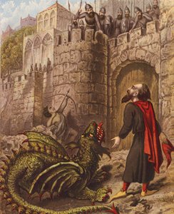 Illustration till Det heliga kriget av John Bunyan (färglitografi) av English School