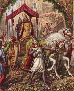 Illustration till Det heliga kriget av John Bunyan (färglitografi) av English School