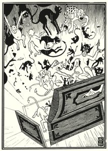 Illustration till Baron Münchhausens äventyr (gravyr) av English School