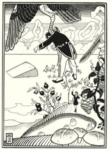 Illustration till Baron Münchhausens äventyr (gravyr) av English School