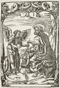Illustration från början av Tyndales första engelska översättning av Nya testamentet, publicerad i Köln 1525, från The National and Domestic History of England av William Hickman Smith Aub av English School