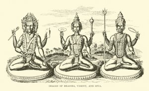 Bilder av Brahma, Vishnu och Siva av English School