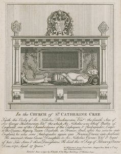 I kyrkan St Catherine Cree ligger kroppen av Sir Nicholas Throkmorton av English School