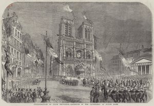 Invigning av Louis Napoleon, Exteriör av katedralen Notre Dame (gravyr) av English School