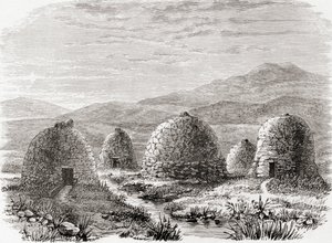 Beboede hytter på Uig, øen Lewis i de ydre Hebrider i 1859, fra 