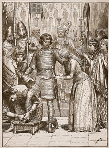 Initiering i riddarordningen, illustration från Cassells Illustrated History of England (sepiafoto) av English School