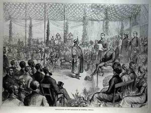 Installation av Maharajah av Burdwan, Bengal, från The Illustrated London News, 21 januari 1882 av English School