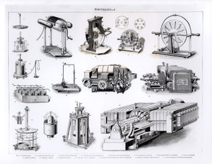 Instrument relaterade till upptäckt och användning av elektricitet, från 1 till 15, No.1 Electrophorus; No.2 kondenserande elektroskop; No.3 Leyden Jar and Pith Balls; Nr 4 Cylindrisk friktionsmaskin; Nr 5 av English School