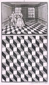 Interiör, illustration från olika typer av golvdekorationer, av John Carwitham, 1739, bw gravyr av English School