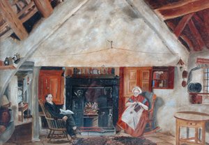 Interiör av Cruck Cottage, möjligen Shipley Glen av English School