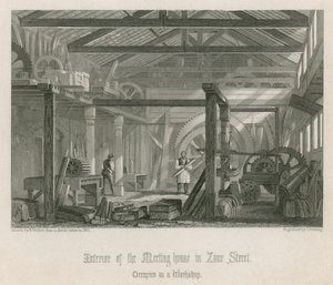Interiör av John Bunyans möteshus i Zoar Street, Gravel Lane, Southwark av English School