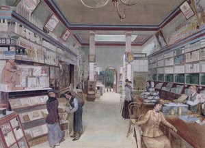 Interiör i en butik i London, sent 1800-tal (wc på papper)