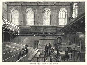 Justitiedomstolens interiör (gravyr) av English School