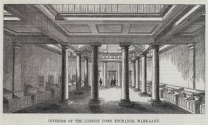 Interiör av London Corn Exchange, Mark-Lane (gravyr) av English School