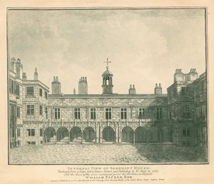 Invändig vy Somerset House, The Strand, London; baserat på ett tryck ritat av W Moss 1777 av English School
