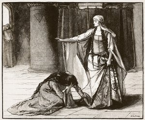 Intervju mellan kejsarinnan Matilda och drottning Maud, illustration från Cassells Illustrated History of England (sepiafoto) av English School