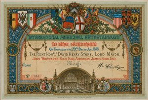 Inbjudan till International Municipal Entertainment i Guildhall, London, den 29 juli 1875 av English School
