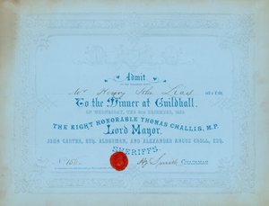 Inbjudan till middag i Guildhall, London, den 8 december 1852 av English School