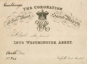 Inbjudan till kröningen av Hennes Heligaste Majestät i Westminster Abbey, 28 juni 1838 av English School