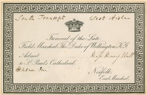 Inbjudan till begravningen av Arthur Wellesley, hertigen av Wellington, vid St Pauls Cathedral av English School