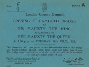 Inbjudan till invigningen av Lambeth Bridge av English School