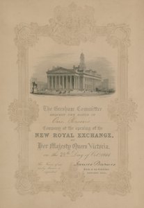 Inbjudan till öppnandet av den nya Royal Exchange, London, av Hennes Majestät Drottning Victoria den 28 oktober 1844 av English School