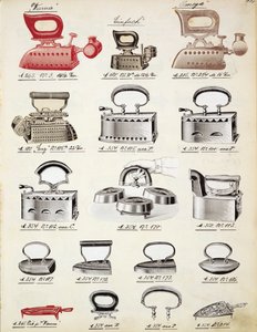 Strykjärn, från en handelskatalog över inhemska varor och tillbehör, ca 1890-1910 av English School