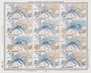 Isobarer och Isohyets, Central- och Sydeuropa (färg litho) av English School