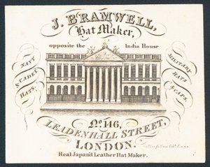 J Bramwell, hattmakare, handelskort av English School