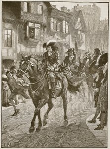 James kommer in i Dublin efter slaget vid Boyne, illustration från Cassells Illustrated History of England (sepiafoto) av English School