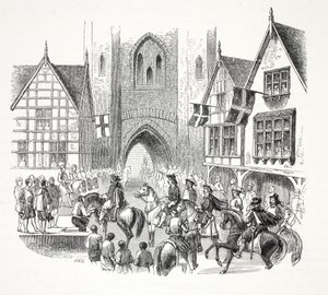 James the Firsts Entrance into the City of Chester, pub. 1800-talet (stålgravyr) av English School