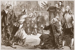 Janet Geddes kastar sin pall mot dekanus i Edinburgh, illustration från The History of Protestantism av James Aitken Wylie (1808-1890), pub. 1878 av English School