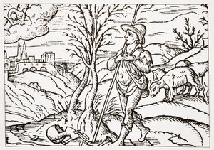 Januari, från Spensers The Shepherds Calendar, 1579 av English School