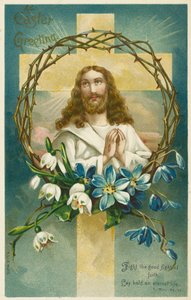 Jesus Kristus, kors och törnekrona (chromolitho) av English School