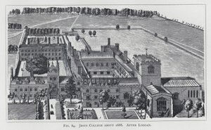 Jesus College omkring 1688, efter Loggan (gravyr) av English School