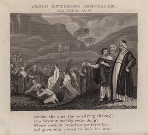 Jesus går in i Jerusalem, Lukas XIX, ver 35, 38 (gravyr) av English School
