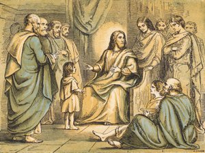 Jesus undervisar sina lärjungar (färgad gravyr) av English School