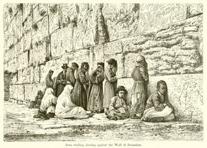 Judar som klagar och lutar sig mot Jerusalems mur av English School