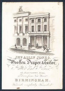 John Allin Jones, ylledraper och skräddare, hattmakare och strumpor, handelskort av English School