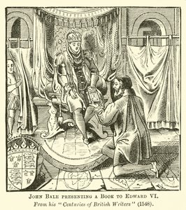 John Bale presenterar en bok för Edward VI av English School