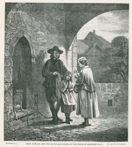 John Bunyan och hans blinda dotter vid dörren till Bedford-fängelset av English School