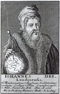 John Dee (1527-1608) en Londonbor (gravyr) (bundw foto) av English School