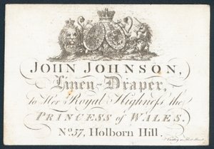 John Johnson, linneduk, handelskort av English School