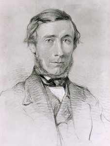 John Tyndall (1820-93) (kol förhöjd med vitt på papper) av English School