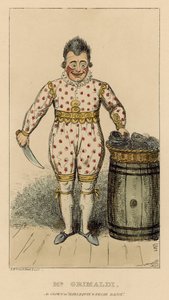 Joseph Grimaldi som clown i Harlequin and Friar Bacon av English School