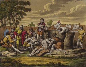 Josef säljs till Egypten (färg litho) av English School