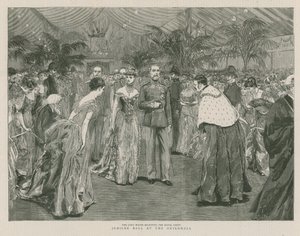 Jubileumsbal i Guildhall, London; Överborgmästaren tar emot det kungliga sällskapet av English School
