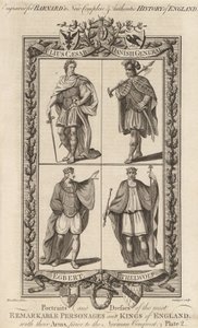 Julius Cesar, en dansk general, Egbert och Ethelwolf, illustration från "Portraits and Dresses of the Kings of England..." av Edward Barnard av English School